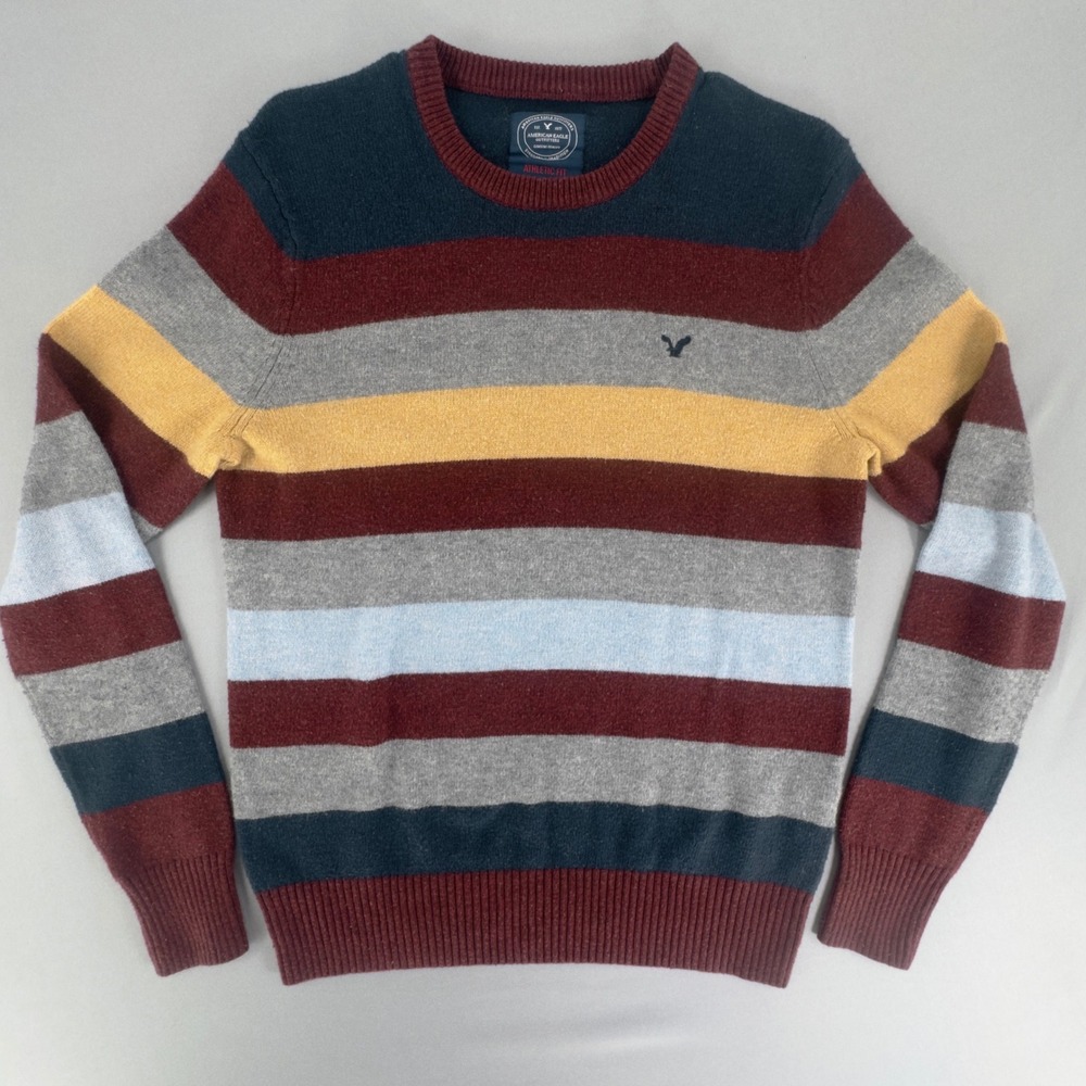American Eagle Outfitters Mens Athletic Fit Striped Wool Blend Sweater Medium